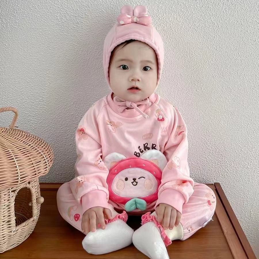Baby clothes autumn outfit super cute cartoon romper single layer crawling suit korean style full month hundred days bodysuit outdoor clothes