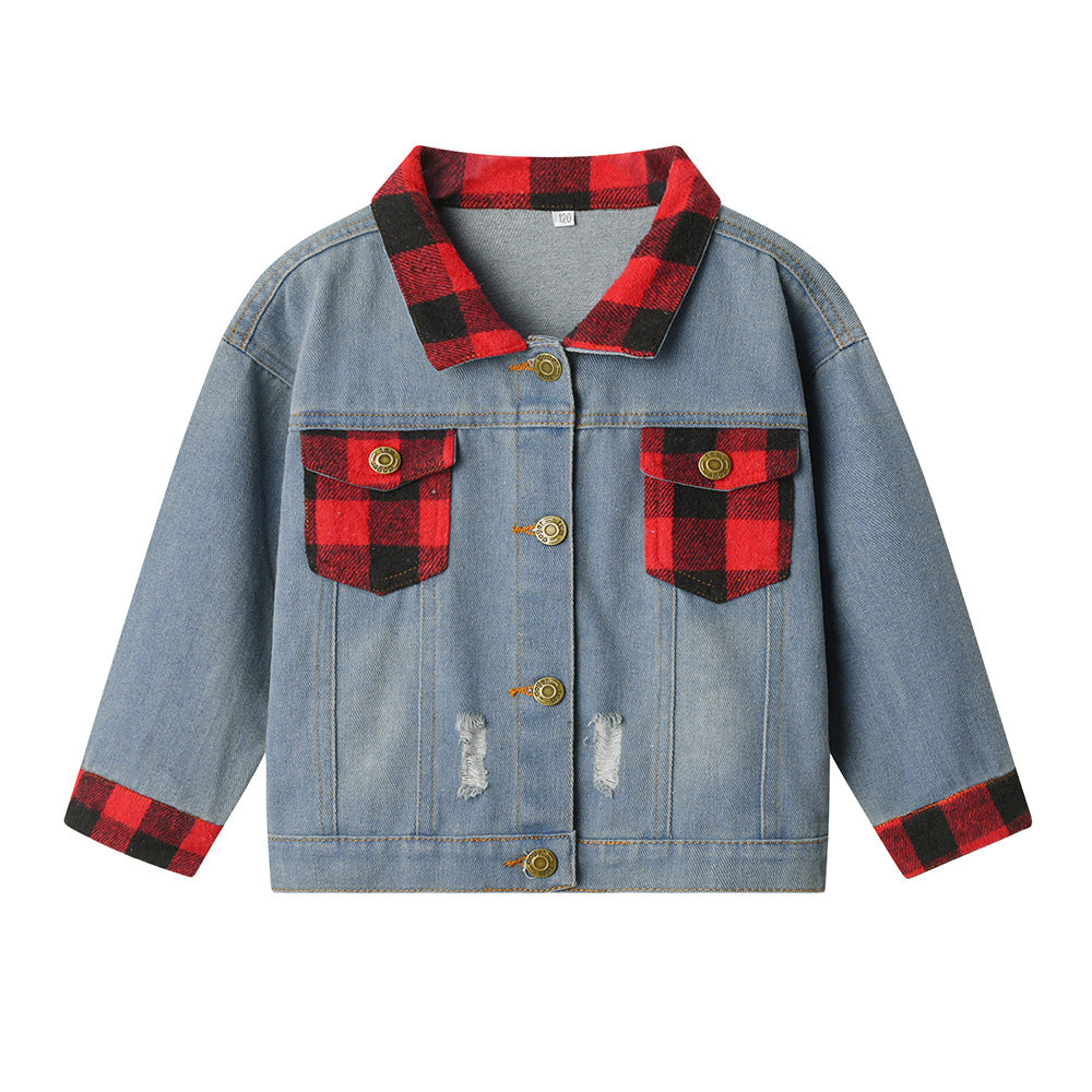 Kids' faux two-piece denim jacket - new autumn/winter hooded fashion casual top for boys and girls - wholesale for export