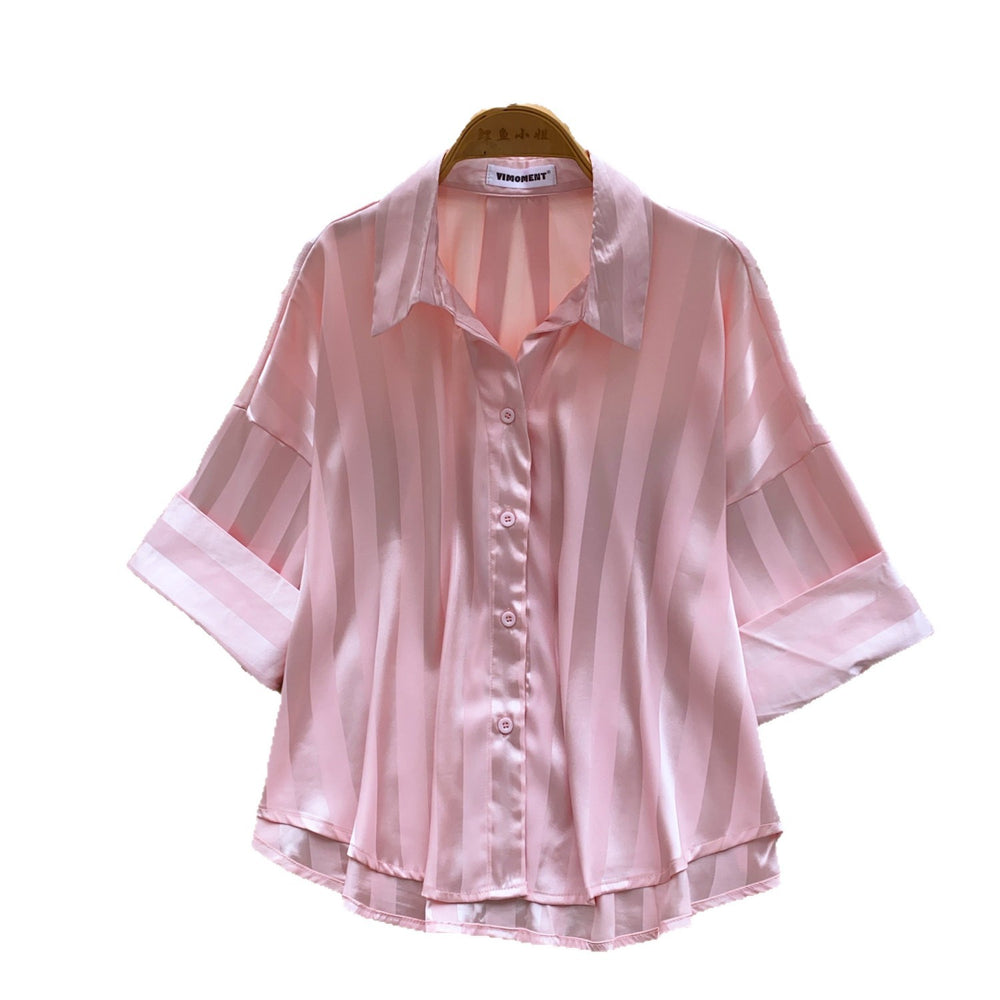 Korean style fashionable niche versatile satin blouse for women,  summer high-end slimming commute chic short top