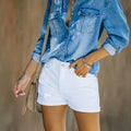 European and american style women's high-waisted denim shorts with rolled hems - stretchy, slim-fit, and versatile hot pants