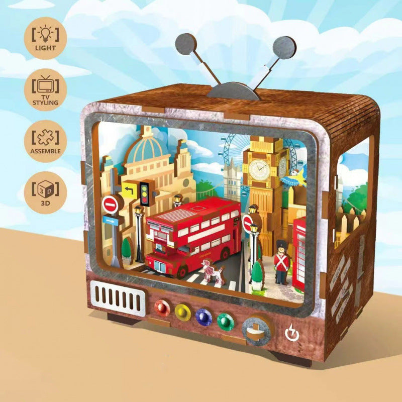 Cross-border export  tenon and mortise TV wooden exquisite ornaments lighting attractions architectural puzzle toys