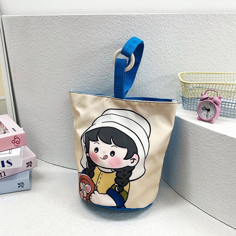 Kids hand-held lunch bag cute forest style lightweight work satchel bag for mothers to travel large capacity canvas bucket bag