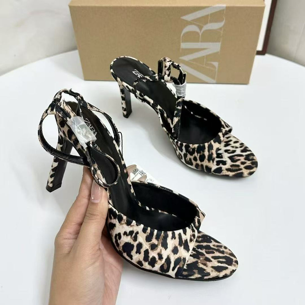 Za2025 summer new round toe high heel sandals women's fashion versatile zebra print sandals everyday wear women's shoes