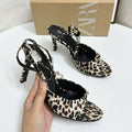 Za2025 summer new round toe high heel sandals women's fashion versatile zebra print sandals everyday wear women's shoes