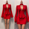 European and american cross-border women's fashion  summer new arrival: elegant solid color choker blazer top and bodycon midi skirt set