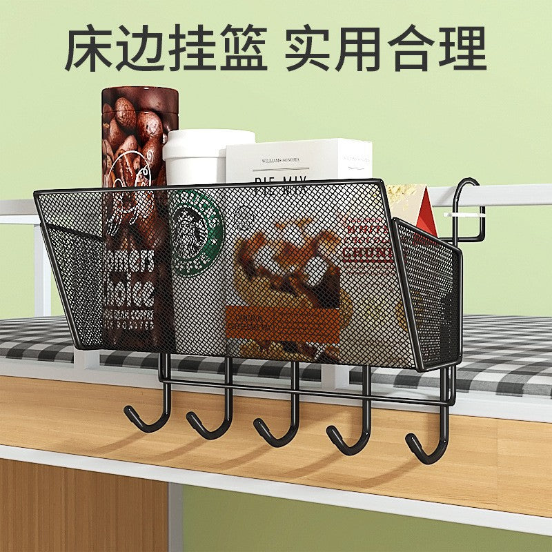 Dorm bedside hanging basket storage rack - top bunk bed hanging organizer - dorm room no-drill storage solution