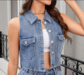 European and american cross-border e-commerce summer new women's clothing   sexy slimming denim set vest shorts
