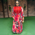 new european and american  cross-border trade african women's elegant printed long-sleeved plus size dress