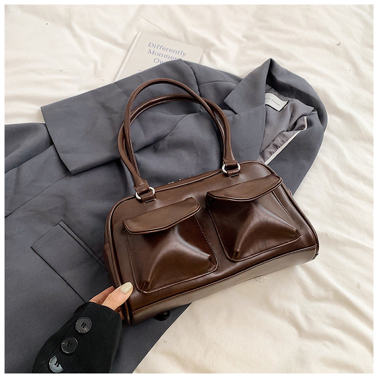 Retro underarm bag women's 2025 new textured tote shoulder bag niche large-capacity portable commuter bag