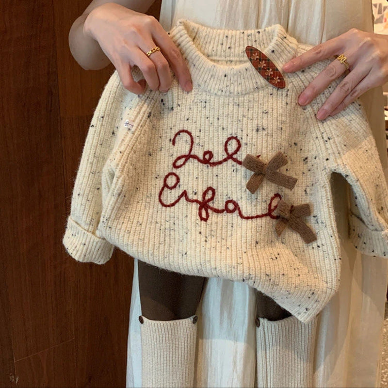 Girls' sweater  new spring trendy korean style 3d bow pullover top for toddlers