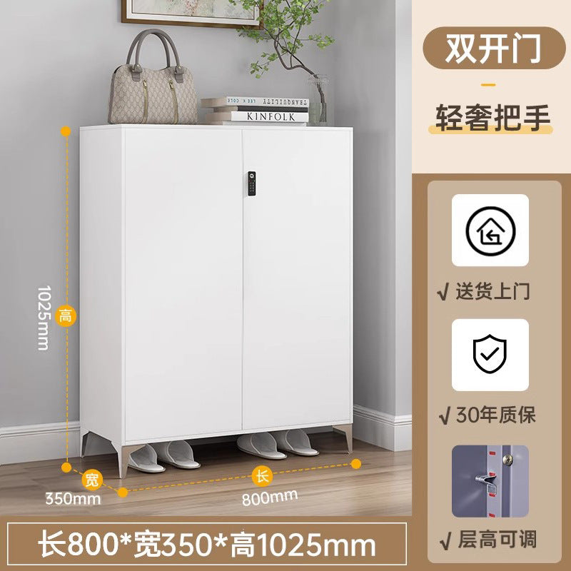 Steel shoe cabinet for home, shoe rack for entryway, hallway organizer with door and lock, minimalist large capacity faux stone shoe cabinet