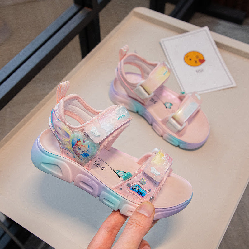 Polyurethane lightweight student sandals soft sole breathable little girl cartoon princess shoes summer new girls beach shoes
