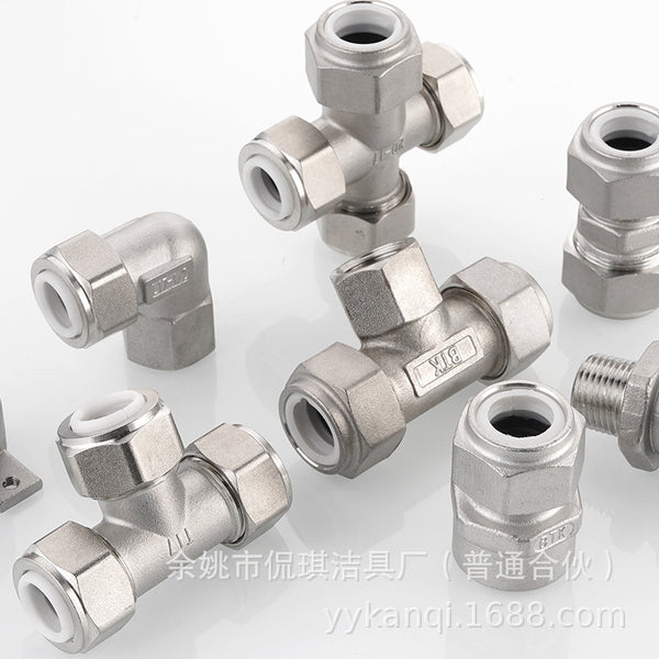 Kanqi 316L stainless steel corrugated connection water pipe joint inner teeth and outer teeth fast direct positive tee elbow straight through