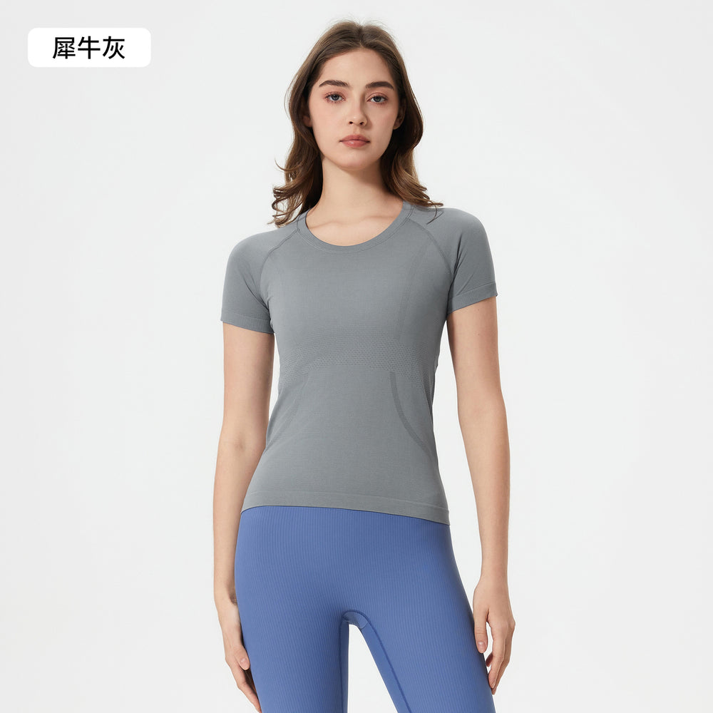 Summer seamless one-piece knit crew neck yoga top - slim fit, quick-dry, breathable running & workout short sleeve tee for women - d25073