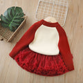 Girlsweaterthickenedall-in-one velvet with tutu skirttwo-piece set for baby girls round neckthickened bottom shirtsuit