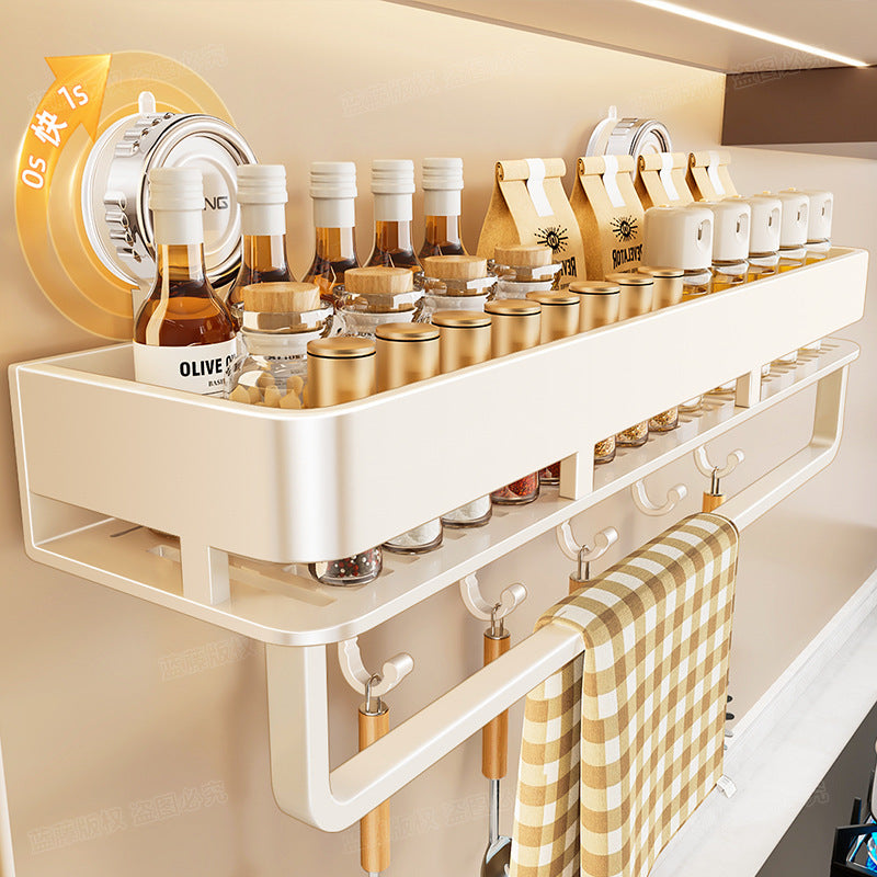 Strong suction cup type kitchen seasoning rack household non-punching wall hanging oil, salt, sauce and vinegar seasoning storage rack