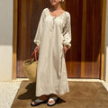 New chinese style women's summer nightgown - cotton silk retro butterfly print mid-sleeve loungewear - faux cotton maxi dress