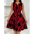 Shipped: european and american summer mid-length fashion new print sleeveless asymmetrical maxi dress