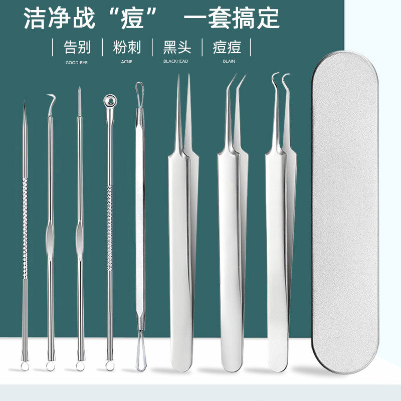 Oem in stock stainless steel acne clip suit acne needle cell clip squeeze blackhead remove acne acne tweezers tool