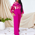 D386  plus size women's new fashion printed tie-up top and wide-leg pants two-piece set - european and american style