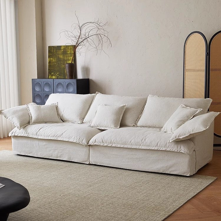 Aki-ike sofa japanese wabi-sabi style medieval living room cloud sofa straight row detachable washable cream style fabric sofa