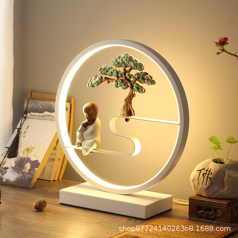 New chinoiserie table lamp bedroom bedside lamp zen ornaments wedding girl lotus creative gift home remote control lotus