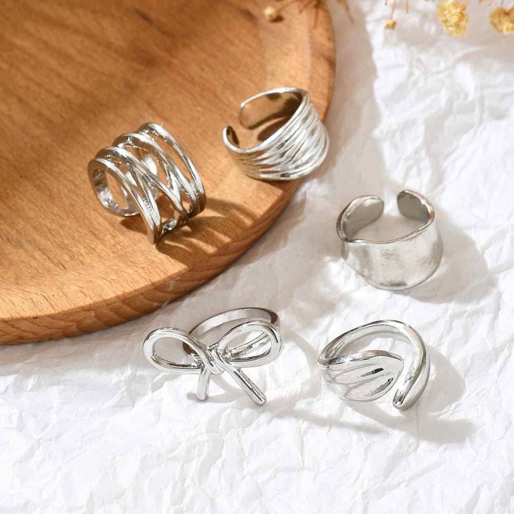 Bow ring set wholesale european and american irregular metal niche lava ring line glossy open hand jewelry