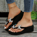 Roman plus size sandals and slippers for women, 2024 summer new arrivals, european and american style rhinestone butterfly thong sandals, foreign trade wedge heel platform sandals