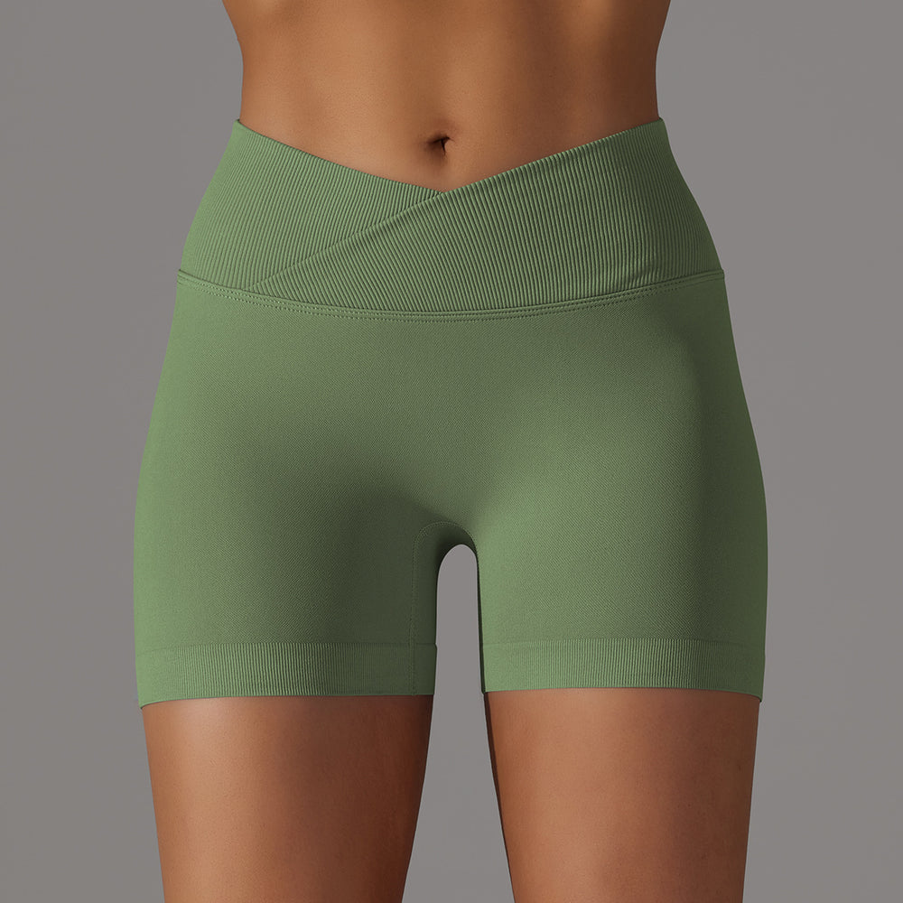 European and american high-waisted stretch running & fitness shorts - criss-cross waist, peach lift, tight-fit yoga pants, seamless athletic shorts
