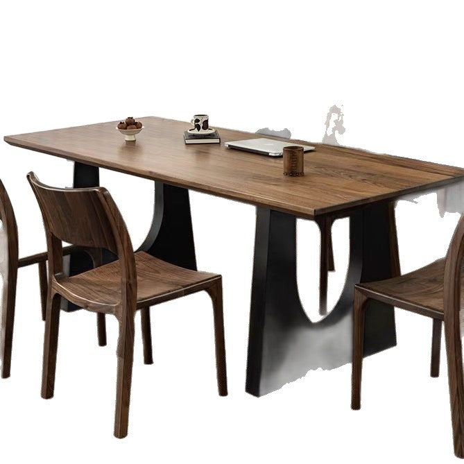 Solid wood dining table walnut color living room large desk workbench large board dining desk all-in-one conference office table
