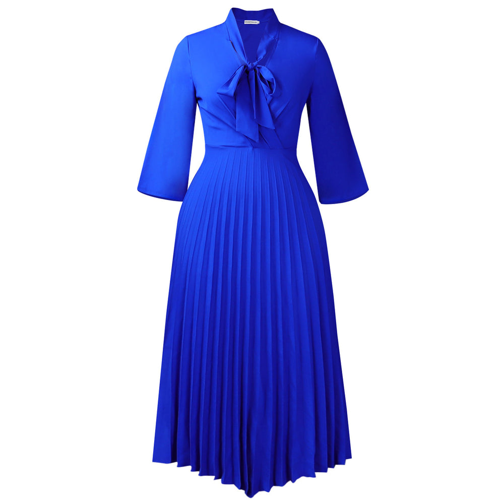 C8639  cross-border three-quarter sleeve tie backelegantelegancefashion asymmetrical skirt pleatedexportdress