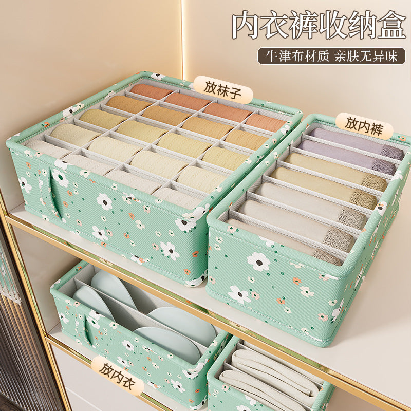 Green Flower Underwear Storage Box Supplies Underwear Storage Drawer Grid Box Multifunctional Household Socks Sorting Box