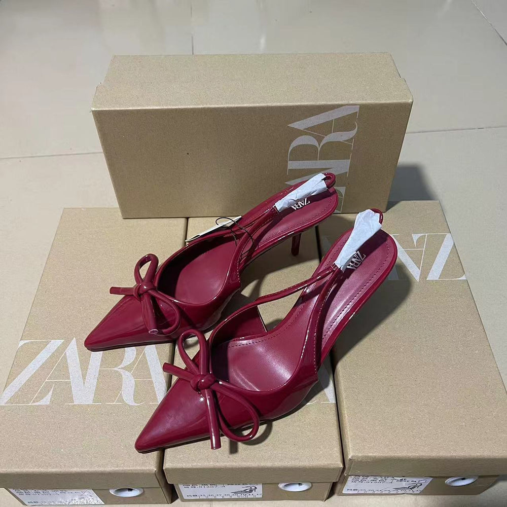 Za2024autumnew arrival high heelsfashioneasiest for match women's shoes daily casualbows pointed toe frenchflats women