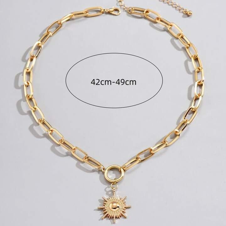 2025 amazon cross-border new solar pendant necklace paperclip chain chunky necklace fashion commute jewelry for women