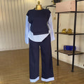 European and american cross-border women's fashion:  summer new collection - stylish round neck striped patchwork top and high-waisted casual pants set