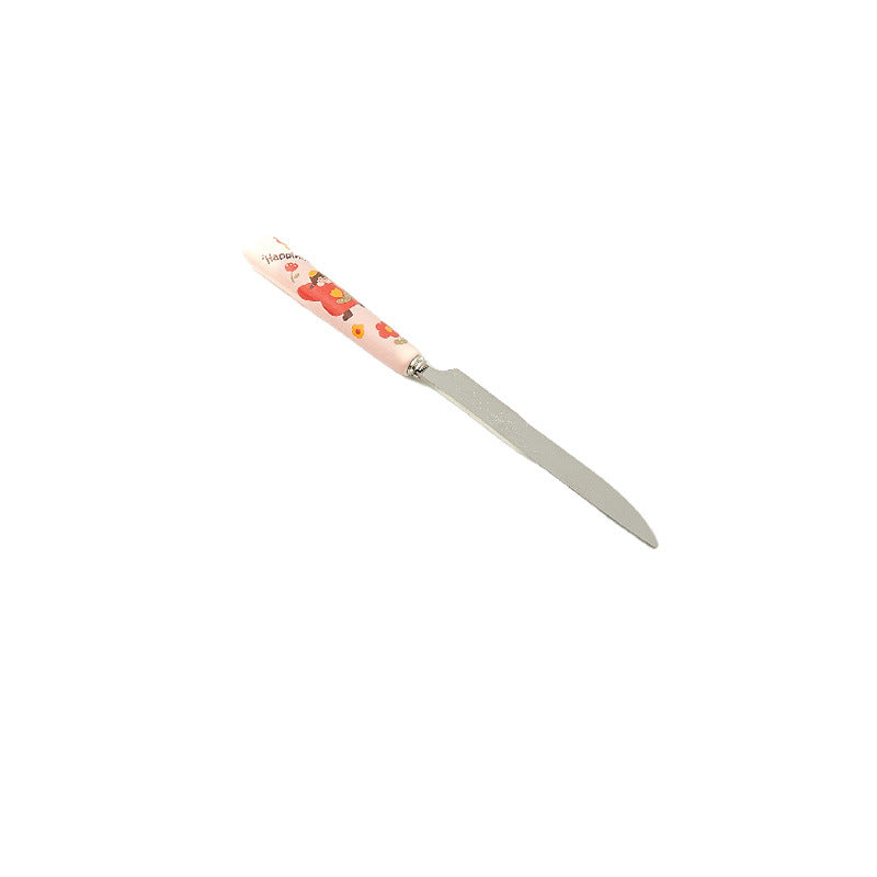 Cartoon girl ceramic handle high-temperature resistant anti-scald fork and spoon set, premium stainless steel cutlery, steak knife and fork