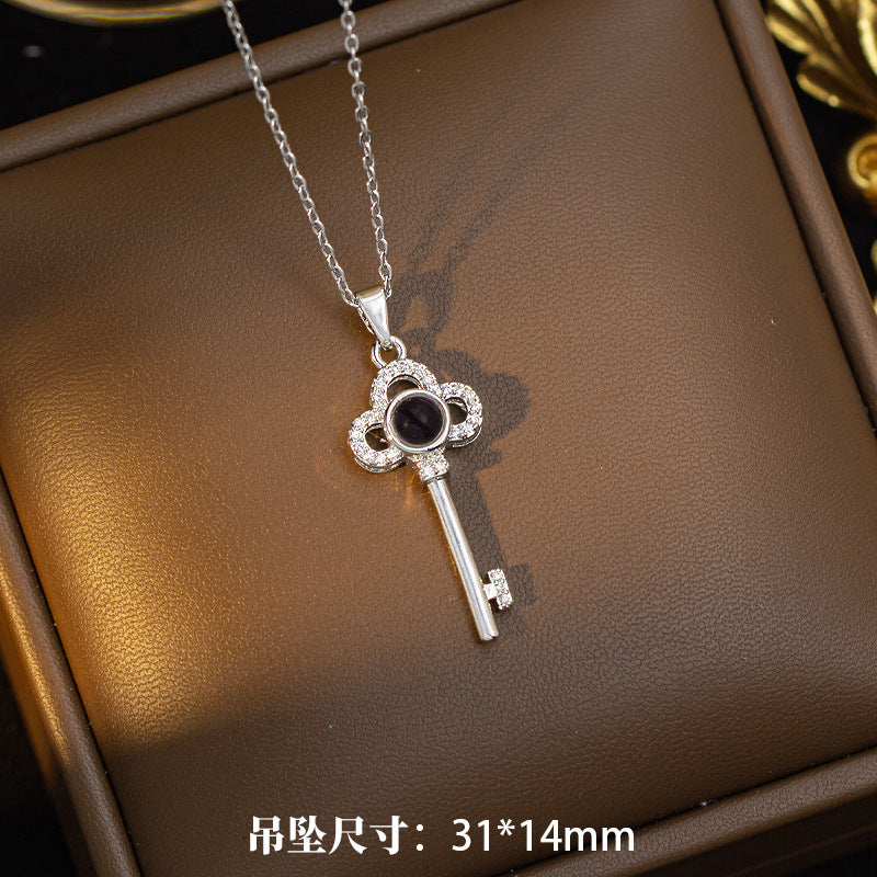 【titanium steel】trendy "i love you" projection necklace - 100 languages, premium 18k pendant, lightweight luxury jewelry for women