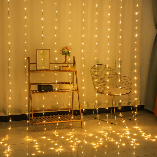 LED leather line curtain light 3 * 3usb remote control solar curtain running water light bedroom decoration running water leather line light string