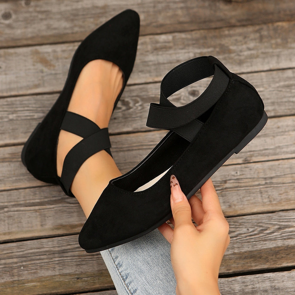 Exportplus sizeflats elastic band flatsflats women's cross-border suede pointed toe slip-on lazy work women's shoes wholesale
