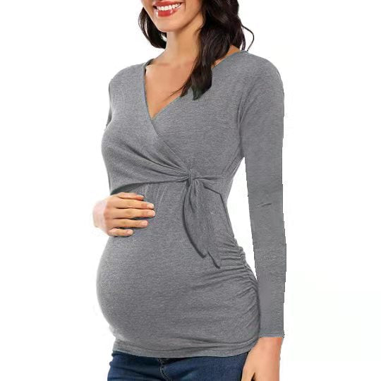 fashion trendy mom cross v-neck nursing t-shirt maternity top - in stock, relaxed fit
