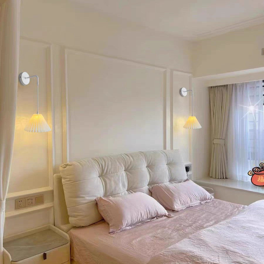 French cream style pleated wall lamp - bedroom bedside, cozy ambiance, tv background wall, study room, b&b pendant light