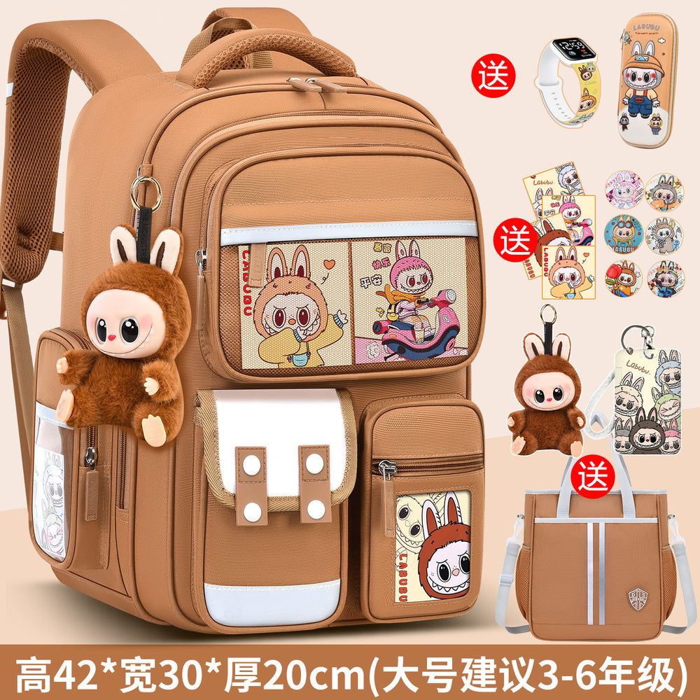 2026 new labubu backpack for girls, elementary school students grades 1-6, boys' lightweight kids' backpack, spine protection, and weight reduction