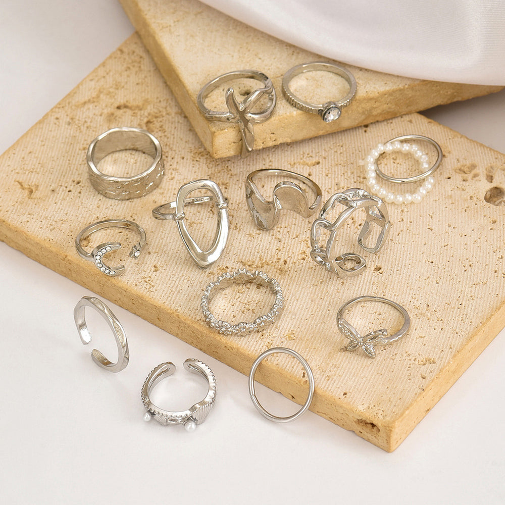 European and american style ring wholesale exaggerated butterfly 13 pieces knuckle stacking high-end heart geometric star and moon ring for women