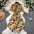 K-style printing short sleeve dress women's  summer waist slimming look a-line skirt work clothingelegant shirt skirt