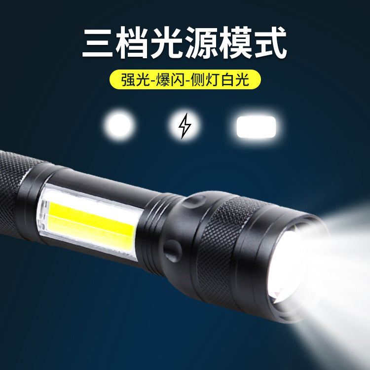 USB strong light charging display output optical zoom XHP-50 lamp beads COB side light outdoor flashlight