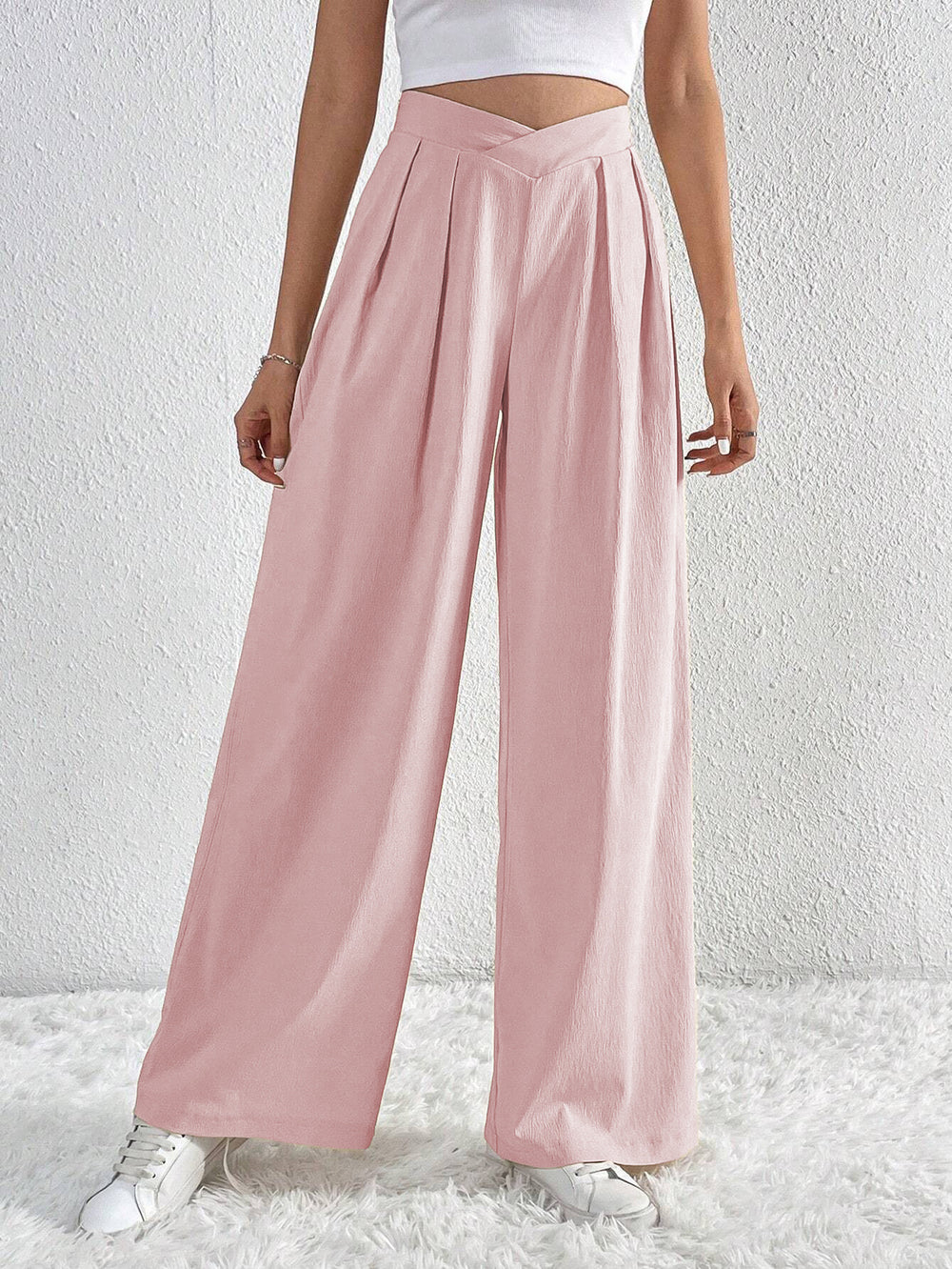 spring/summer new arrival: cross-border  fashion - european & american style commute-ready pleated wide-leg casual trousers, loose fit long pants