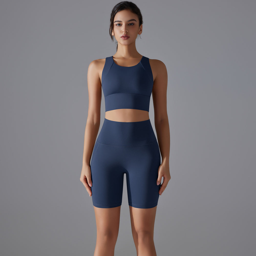 New high-waisted, butt-lifting, antibacterial yoga shorts - barely-there feel, sports bra, and quick-dry running & yoga set for women