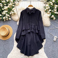 Korean style design lapel long sleeve shirt dress women's summer ruffle asymmetrical midi dress commute elegant