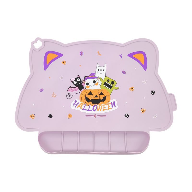 Cross-border baby placemat, thermal insulation mat, silicone foldable Halloween table mat, printed western food mat, eating mat with pocket