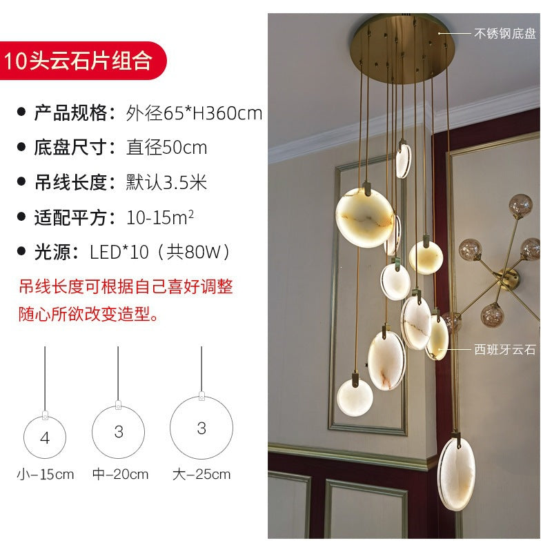 Accessible luxury all-copper spanish marble living room chandelier new chinoiserie round cake restaurant duplex house courtyard rotate staircase